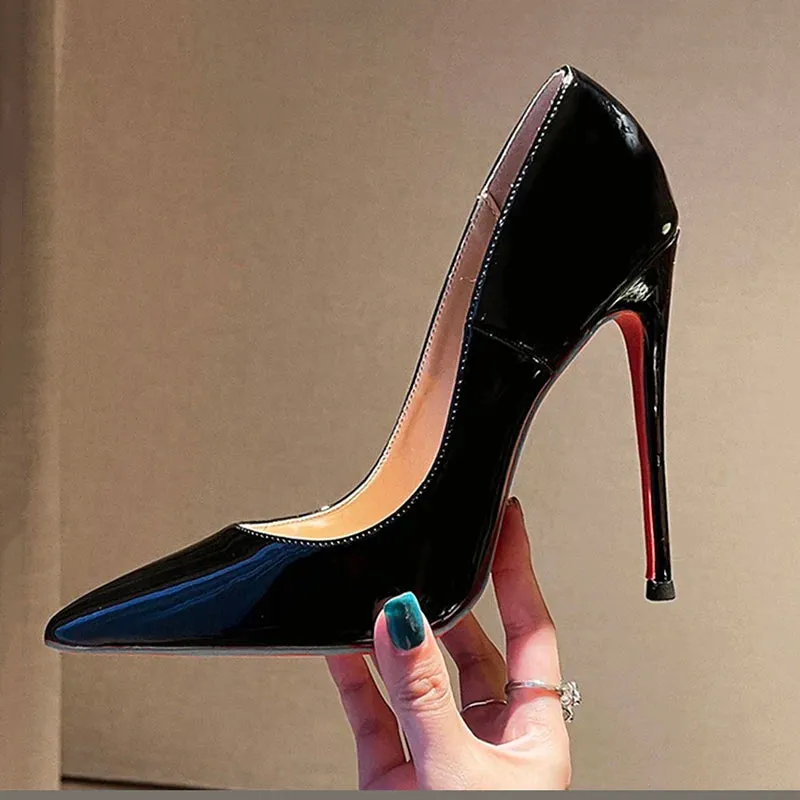 Padded cushioning Sexy 12cm Thin High Heels Patent Leather Pointed Toe Comfortable Stilettos Celebrity For Pumps OL Wedding Dress Shoes Ladies