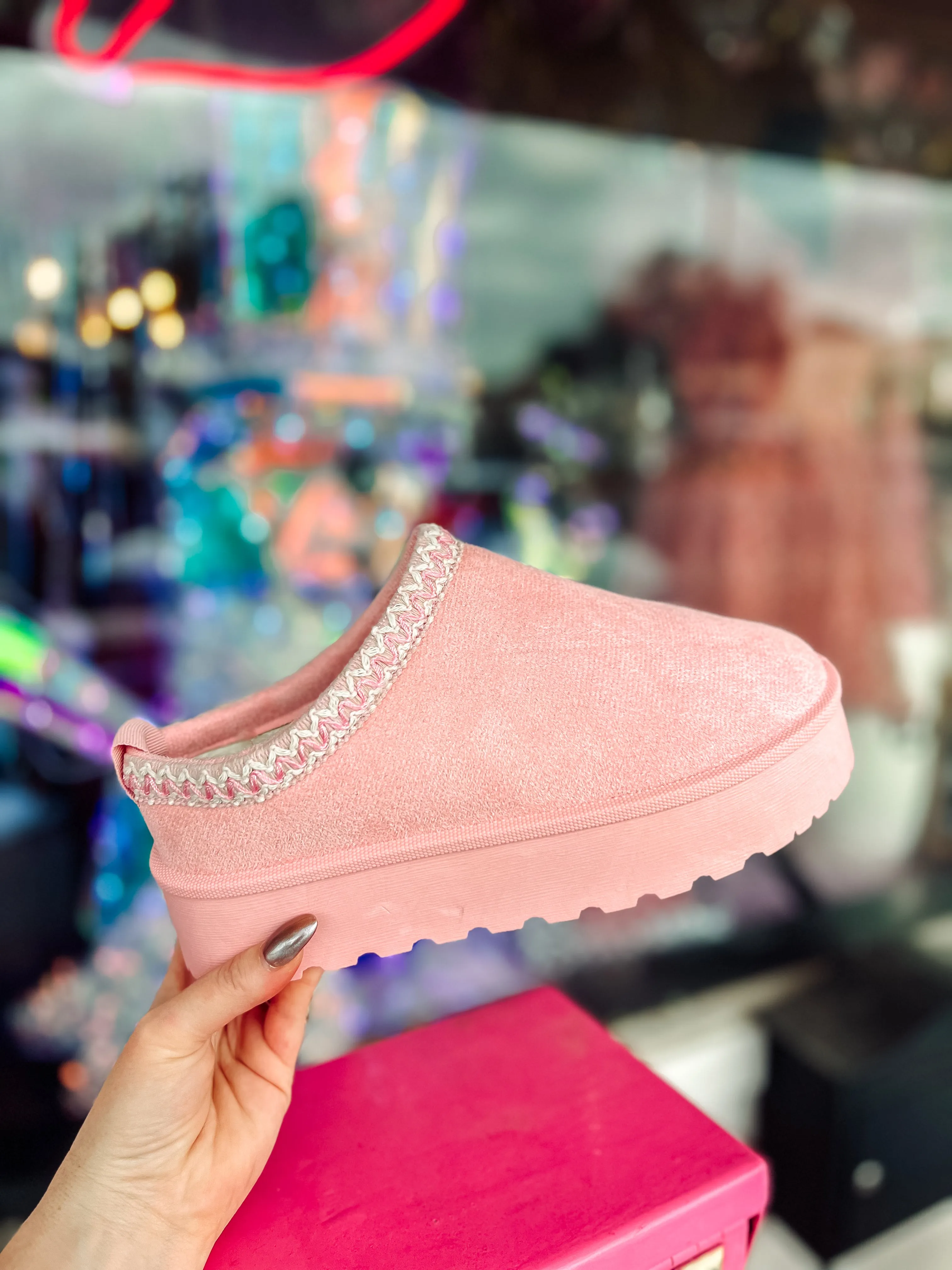 Pink suede mule slides Elastic laces