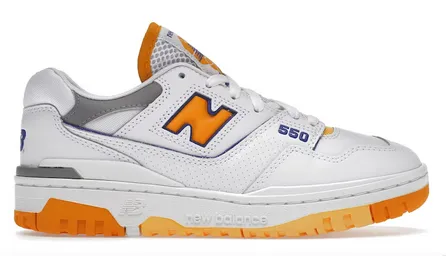 New Balance 550 White Vibrant Orange Micro Perforated Tongue Easy   To   Clean