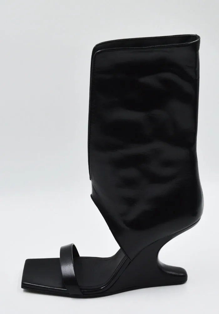 RICK OWENS WOMEN RP01E7853 LGT WINGED CANTILEVER 8 SANDALS BLACK Tone Play Velvet Rich