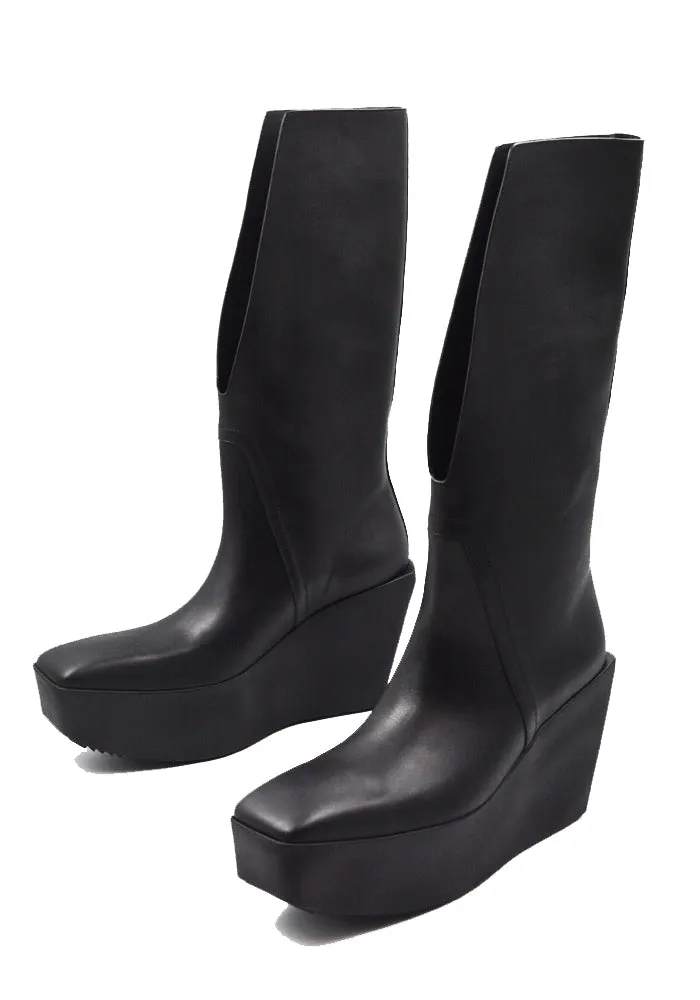 RICK OWENS MEN RU01E5854 LOO SLIVER PLATFORM WINGED KOWBOY BOOTS City Step Trendy Performance