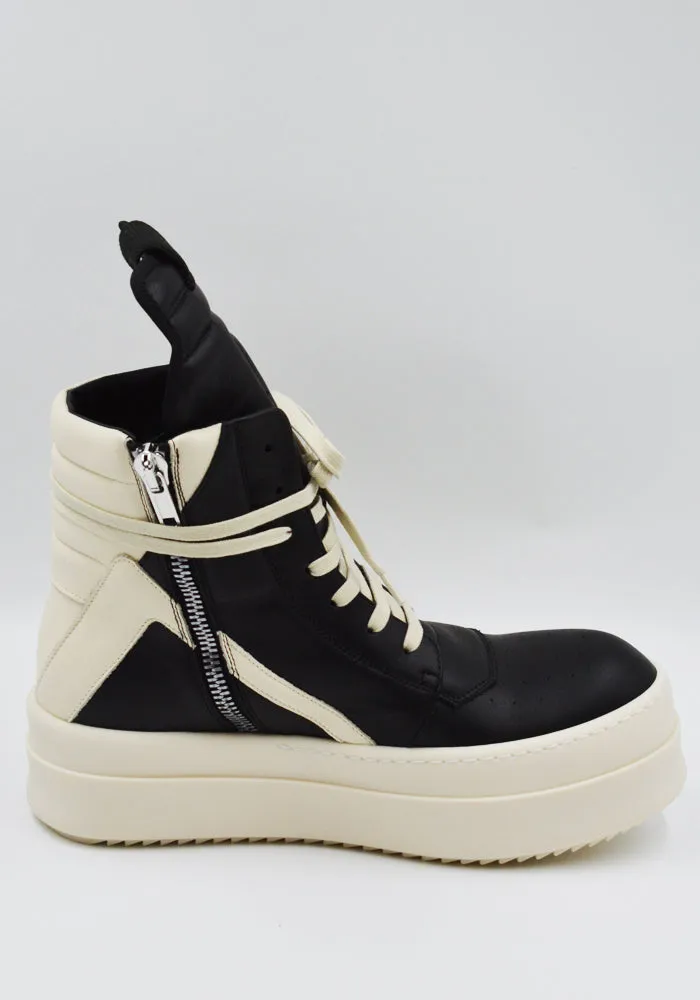 RICK OWENS MEN RU02E1868 LCO MEGA BUMPER GEOBASKET SNEAKERS BLACK/MILK (New Arrivals FW25) cushioned collar On-the-Go Wear