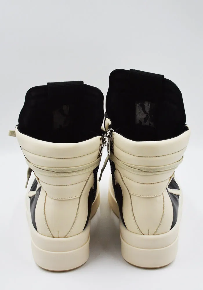 All-weather breathability RICK OWENS MEN RU02E1868 LCO MEGA BUMPER GEOBASKET SNEAKERS BLACK/MILK (New Arrivals FW25)