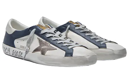 Golden Goose Superstar Double Quarter White Dark Blue Gun Metal Dual Density Impact Resistant Toe Guard