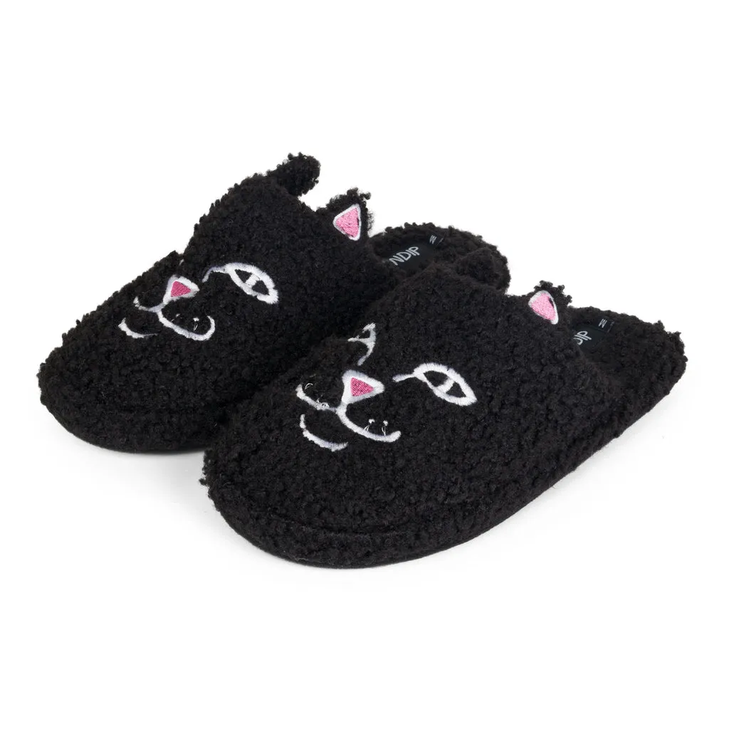 RIPNDIP JERM FACE FUZZY HOUSE SLIPPERS-BLACK Park Picnic Cushioned