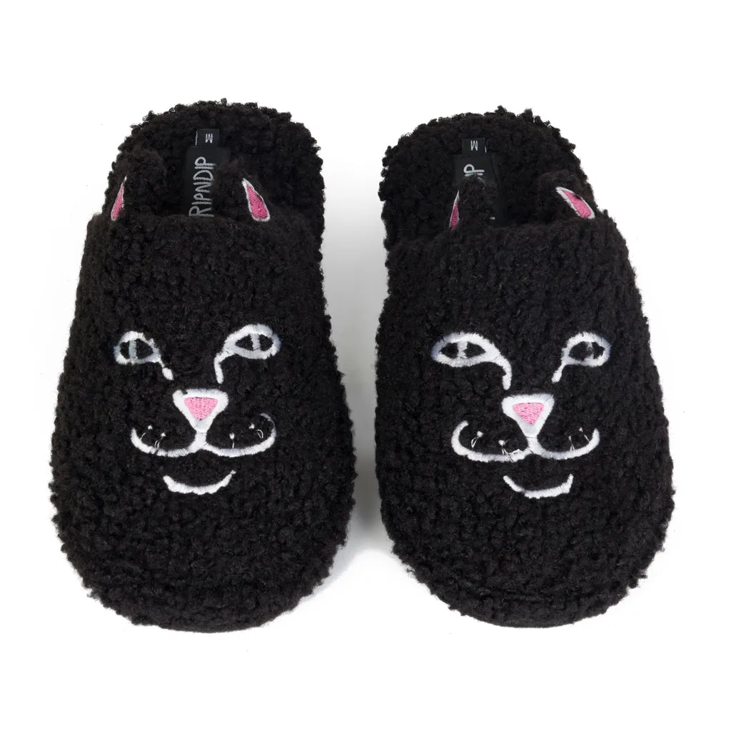 Easy Step Cool Choice RIPNDIP JERM FACE FUZZY HOUSE SLIPPERS-BLACK