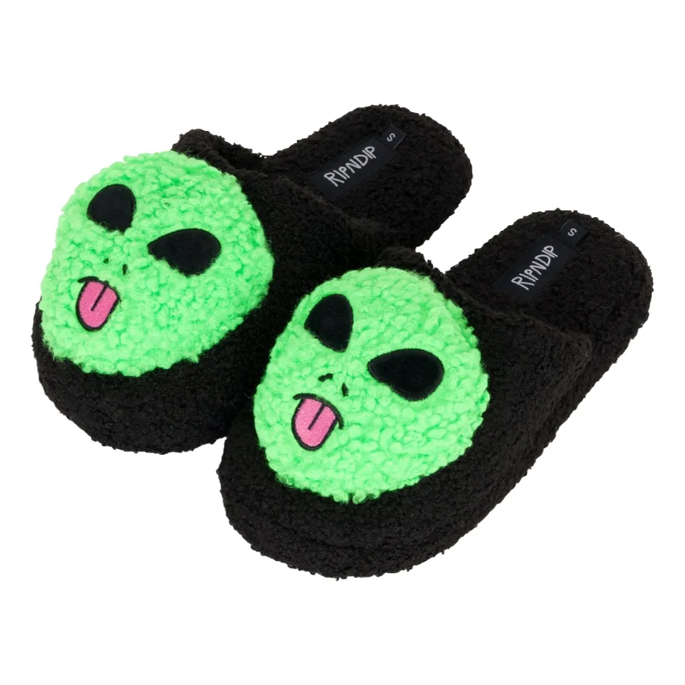 Step Right RIPNDIP LORD ALIEN PLUSH FACE HOUSE SLIPPERS-BLACK