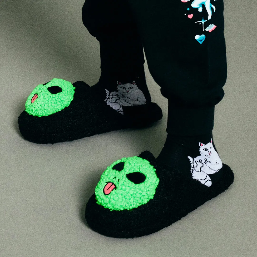 RIPNDIP LORD ALIEN PLUSH FACE HOUSE SLIPPERS-BLACK Suede Material