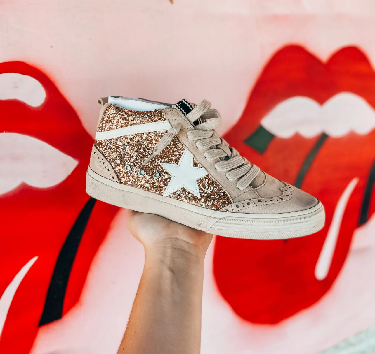 Rose Gold Midi Star Sneakers Reflective