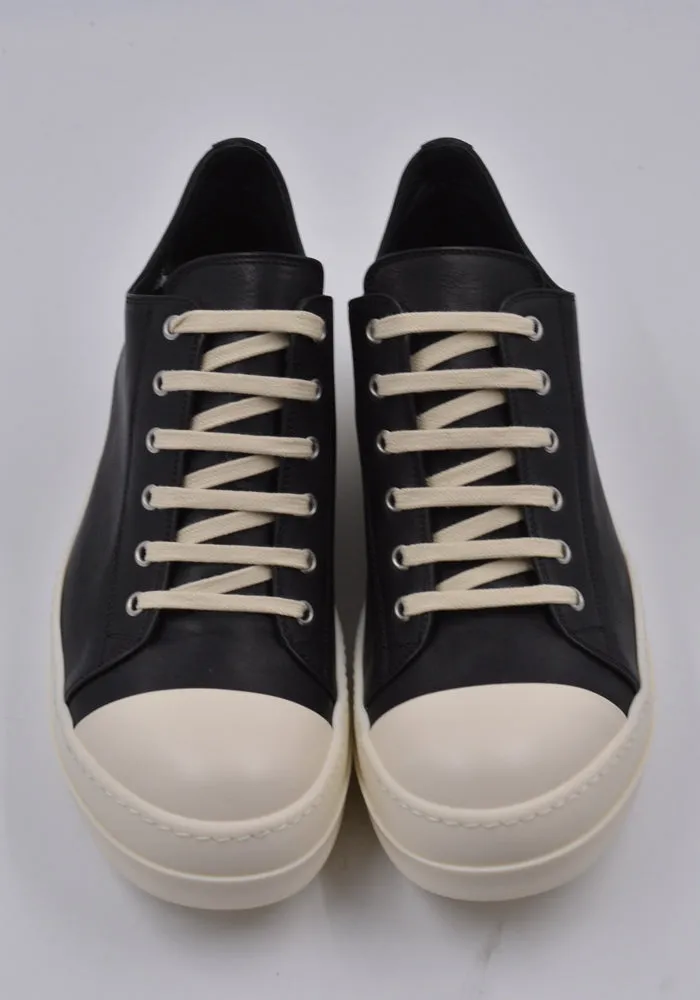 RICK OWENS MEN RU01D3891 LOO 911 LEATHER LOW SNEAKERS BLACK/MILK Water Resistant Technology