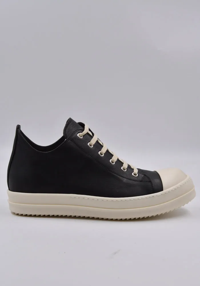 RICK OWENS MEN RU01D3891 LOO 911 LEATHER LOW SNEAKERS BLACK/MILK Weatherproof Design Strong Stitching