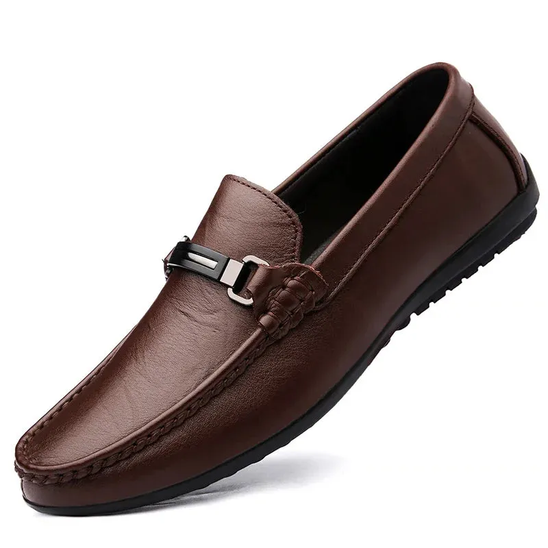 side - zip Summer Luxury Brand Loafers Genuine Leather Mens Shoes Slip on Flats Casual Shoes Man Moccasins Soft Sole Men Wedding Footwear