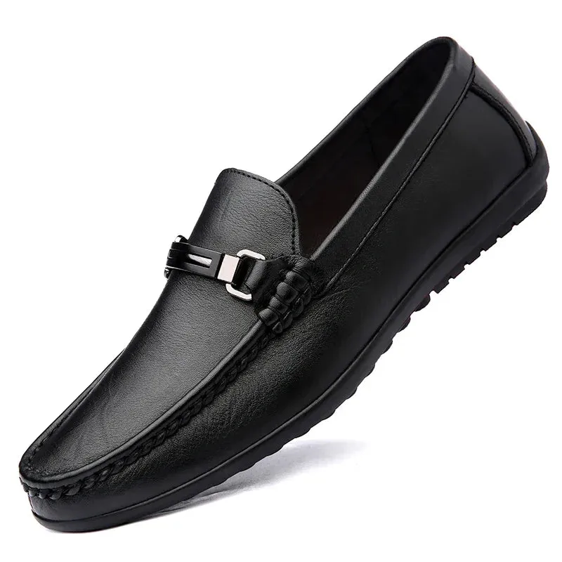 side - zip Summer Luxury Brand Loafers Genuine Leather Mens Shoes Slip on Flats Casual Shoes Man Moccasins Soft Sole Men Wedding Footwear