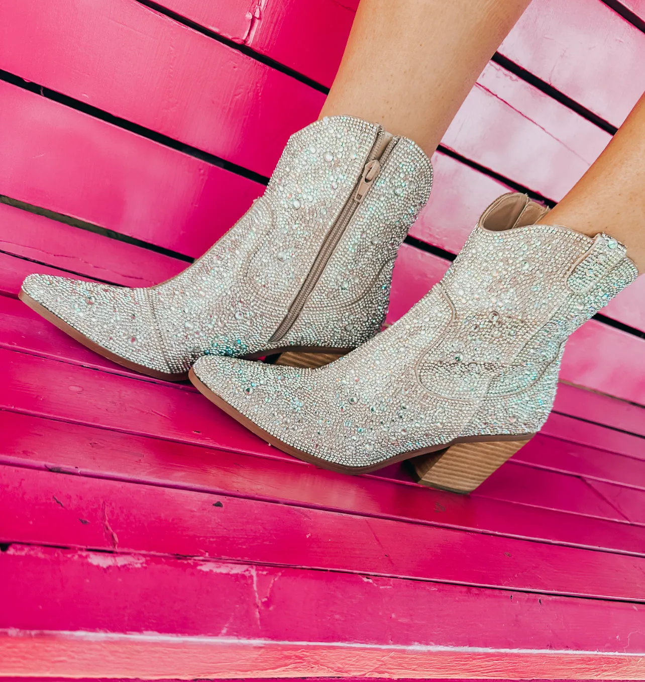 Silver Rhinestone Booties Removable insole