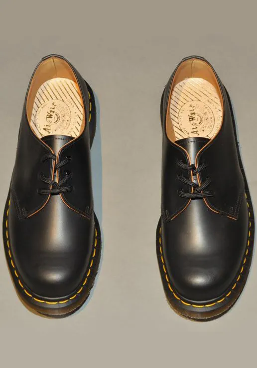 Lightweight Design Gloss Finish DR. MARTENS VINTAGE 1461 LEATHER SHOES BLACK QUILON MADE IN ENGLAND