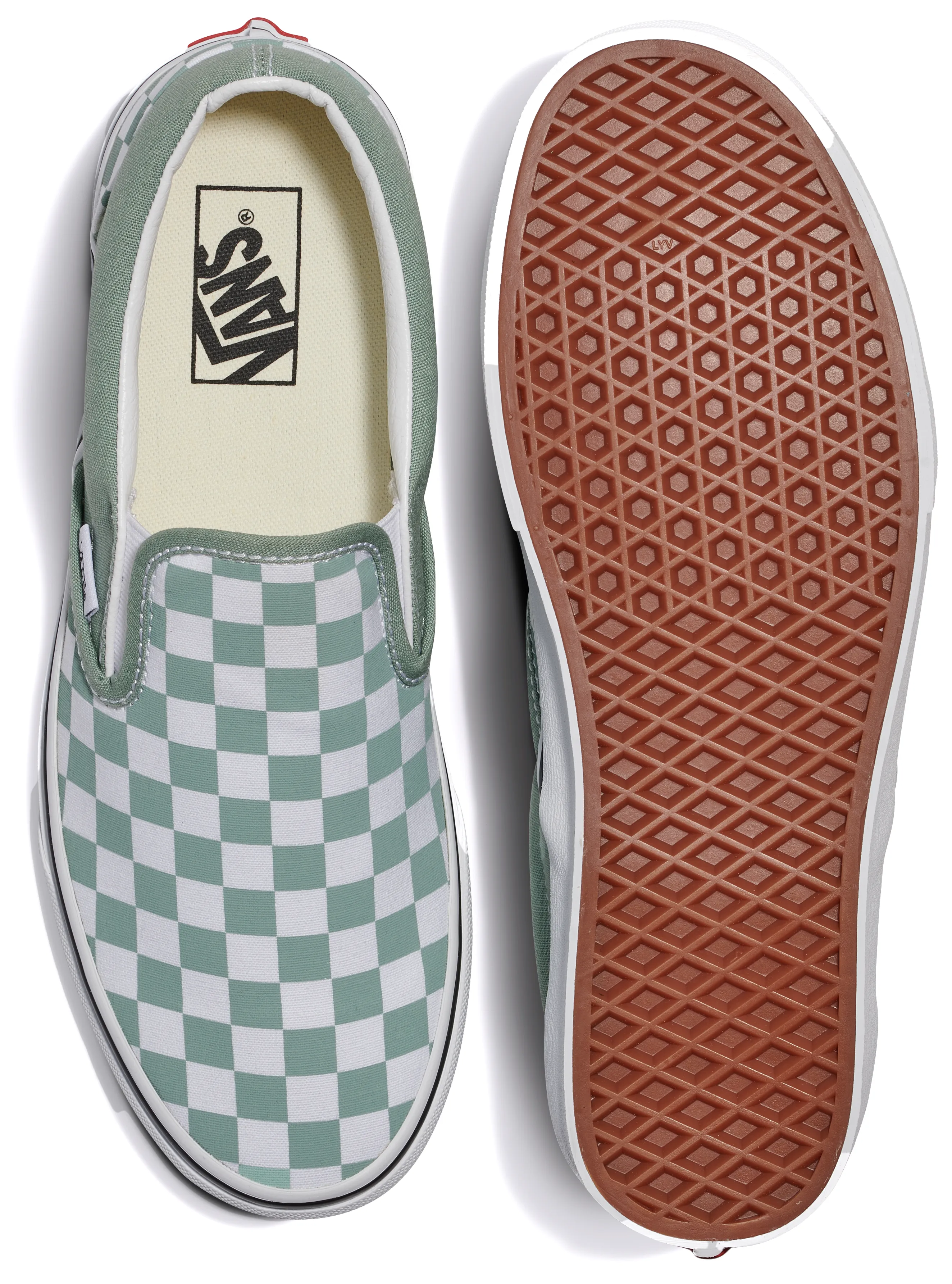 Comfort Step Shoes Vans Classic Slip-On Checkerboard Iceberg Green