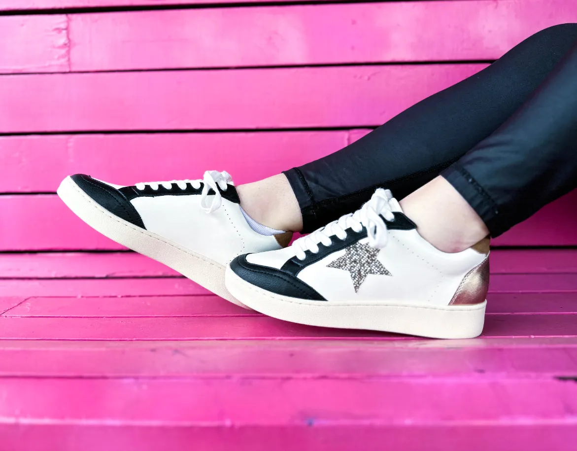 Summer-Vibe Black   Gold Star Sneakers