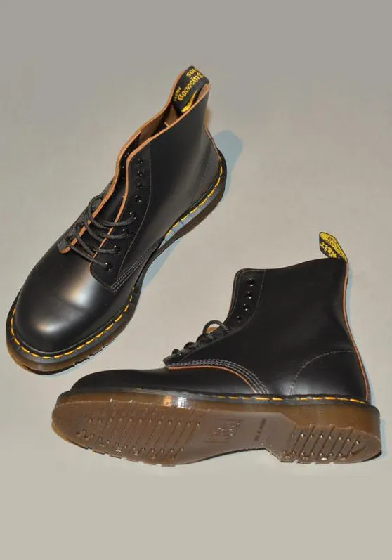 DR. MARTENS VINTAGE 1460 LEATHER BOOTS BLACK QUILON MADE IN ENGLAND Flex Forged Sole Design