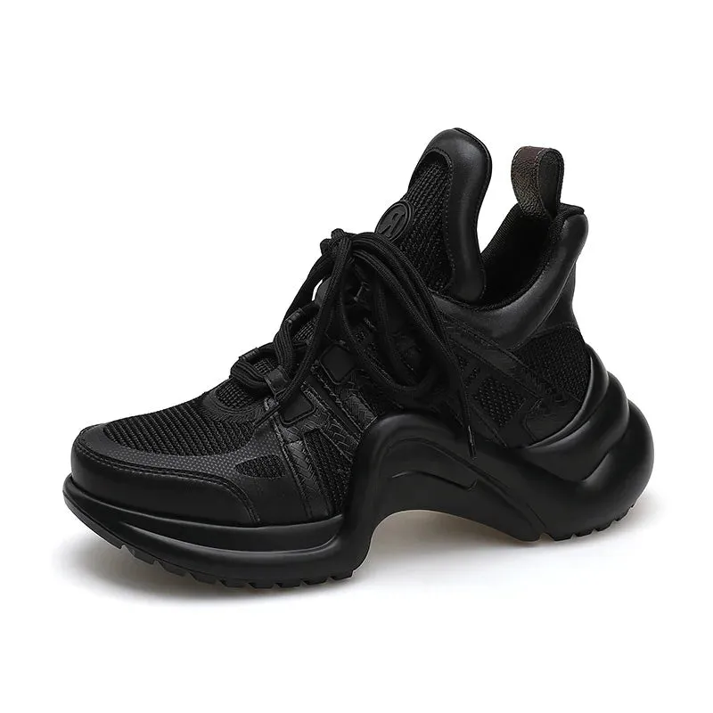 Trendy Comfortable and breathable bow-soled shoes for men and women, thick soles, round-headed lace-up, matching color leisure shoes