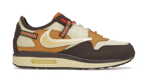 Recycled fabric Shock Absorption Midsole Nike Air Max 1 Travis Scott Cactus Jack Baroque Brown