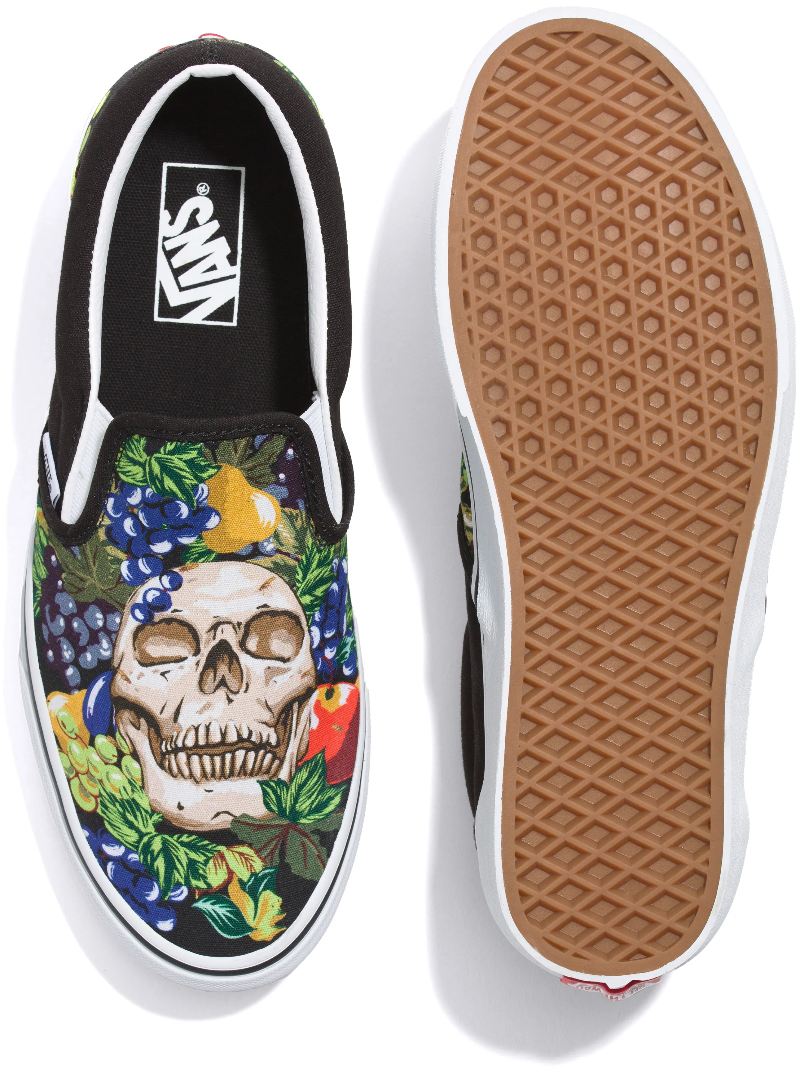 Quick Slip Travel Quick Ease Vans Classic Slip-On Fruit Skull Black/White