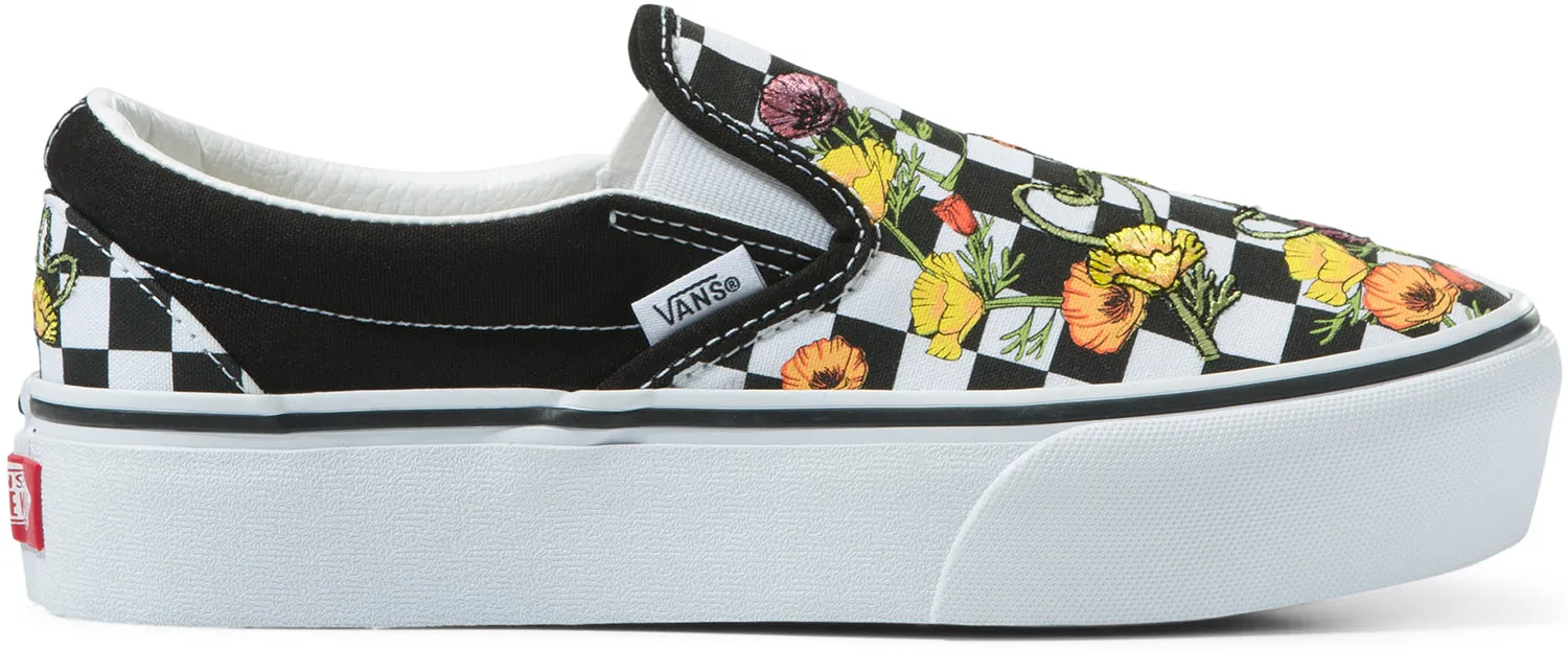 Vans Classic Slip-On Platform Poppy Checkerboard Black/Multi Step On Comfort