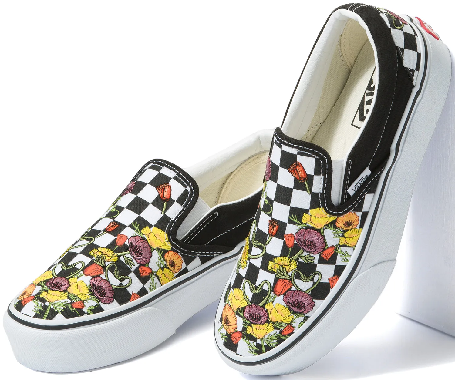 Ultra light Slip Style Vans Classic Slip-On Platform Poppy Checkerboard Black/Multi