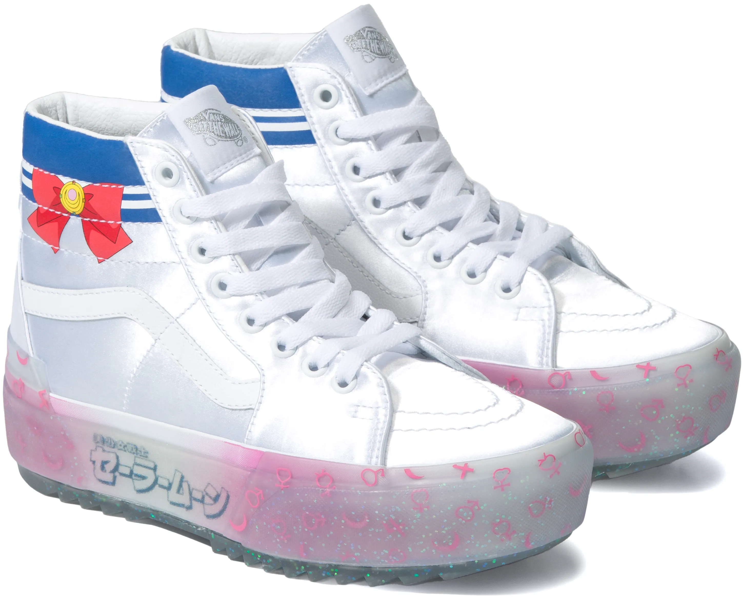 Vans X Pretty Guardian Sk8-Hi Stacked form Sailor Moon Satin White Easy Flex