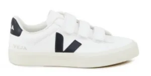 Veja Recife Low Chromefree Leather White Black (W) Breathable Knit Fabric Stacked Heel