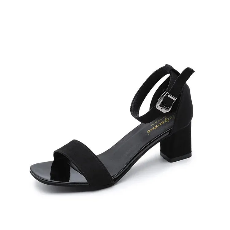 Women's 2024 Summer Fashion Sandals Medium High Heel Outdoor Sandalias Elegant Wedding Shoes Bridal Plus Size 34-40 Buckle Strap Sleek
